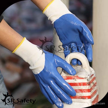 SRSAFETY Guante de nylon transparente de calibre 13 recubierto con guantes lisos de Nitrilo